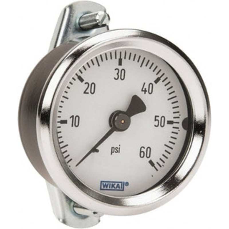 WIKA 2 Dial, 1/4 Thread, 0-60 Scale Range, Pressure Gauge U-Clamp Panel Mount, Center Back Connection Mount, Accurate to 3-2-3% of Scale 50786504 – 63148100