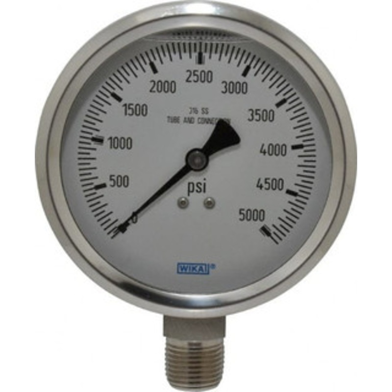 WIKA 4 Dial, 1/2 Thread, 0-5,000 Scale Range, Pressure Gauge Lower Connection Mount, Accurate to 1% of Scale 9833663 – 56455207