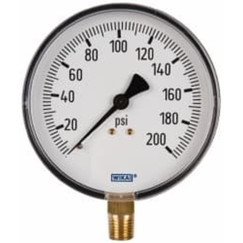 WIKA 4 Dial, 1/4 Thread, 0-200 Scale Range, Pressure Gauge Lower Connection Mount, Accurate to 3-2-3% of Scale 4256026 – 63146567