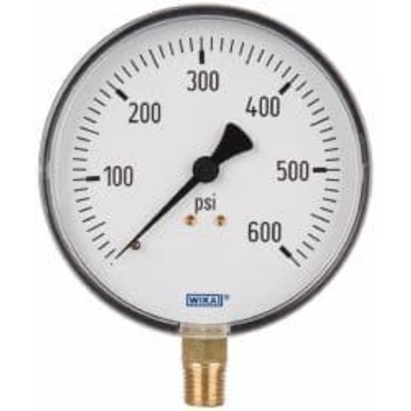 WIKA 4 Dial, 1/4 Thread, 0-600 Scale Range, Pressure Gauge Lower Connection Mount, Accurate to 3-2-3% of Scale 4256051 – 63146591