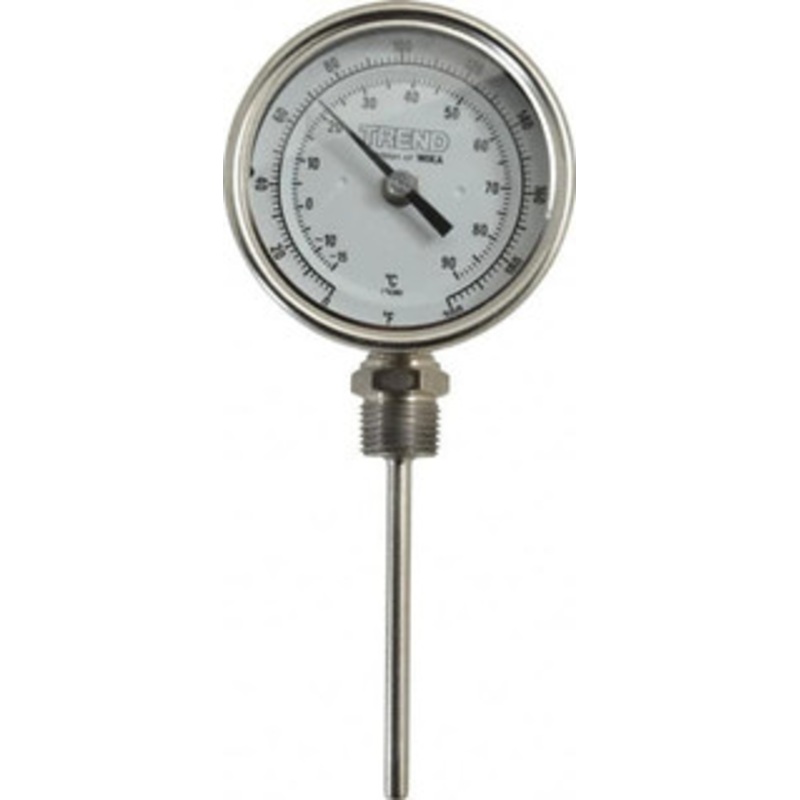 WIKA 4 Stem, 0 to 200 F Bi-Metal Thermometer Bottom Connected, 1% Accurate, Stainless Steel 31040A005G4 – 56430994