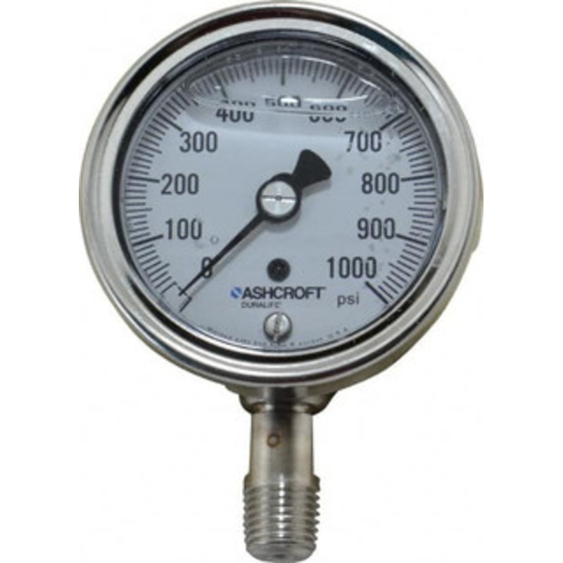 Ashcroft 2-1/2 Dial, 1/4 Thread, 0-1,000 Scale Range, Pressure Gauge Lower Connection Mount, Accurate to 1% of Scale 94212 – 56480742