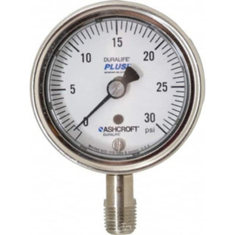 Ashcroft 2-1/2 Dial, 1/4 Thread, 0-30 Scale Range, Pressure Gauge Lower Connection Mount, Accurate to 1% of Scale 94326XLL – 75011353