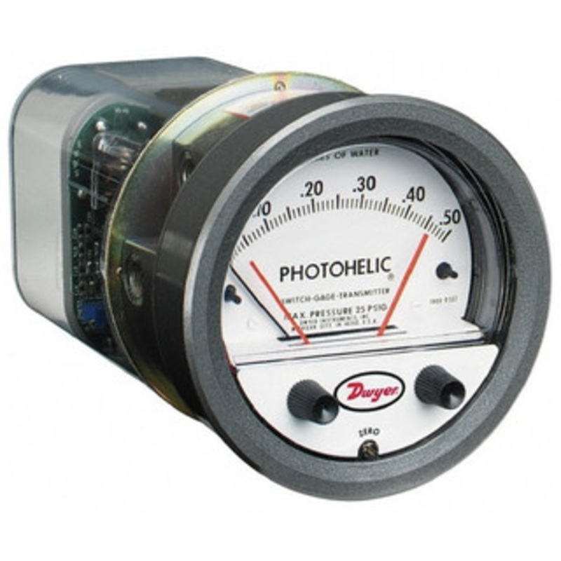 Dwyer Instruments 25 Max psi, 2% Accuracy, NPT Thread Photohelic Pressure Switch 1/8 Inch Thread, 1 Inch Water Column, 120F Max 3001MR – 00497669