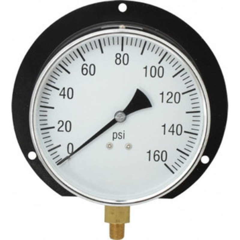Value Collection 6 Dial, 1/4 Thread, 0-160 Scale Range, Pressure Gauge Lower Connection, Rear Flange Connection Mount, Accurate to 3-2-3% of Scale 115D604F – 56533581