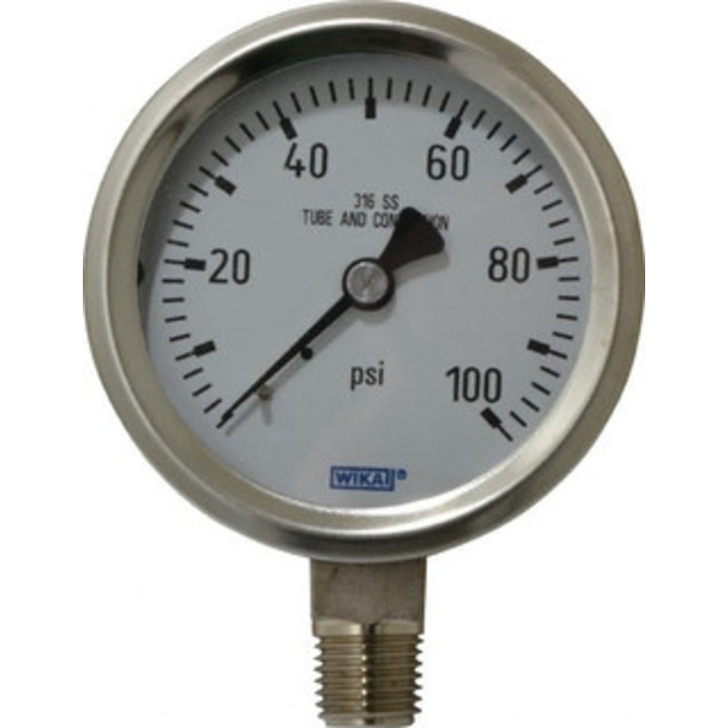 WIKA 2-1/2 Dial, 1/4 Thread, 0-100 Scale Range, Pressure Gauge Lower Connection Mount, Accurate to 1.5% of Scale 9768700 – 56452279