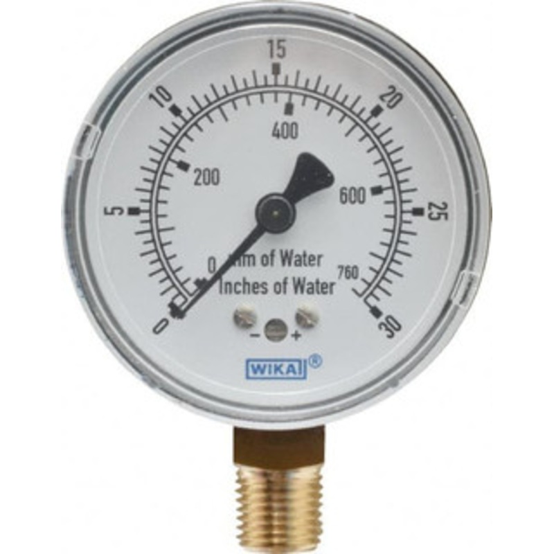 WIKA 2-1/2 Dial, 1/4 Thread, 0-30/0-760 Scale Range, Pressure Gauge Lower Connection Mount, Accurate to 1.5% of Scale 9851690 – 56459092