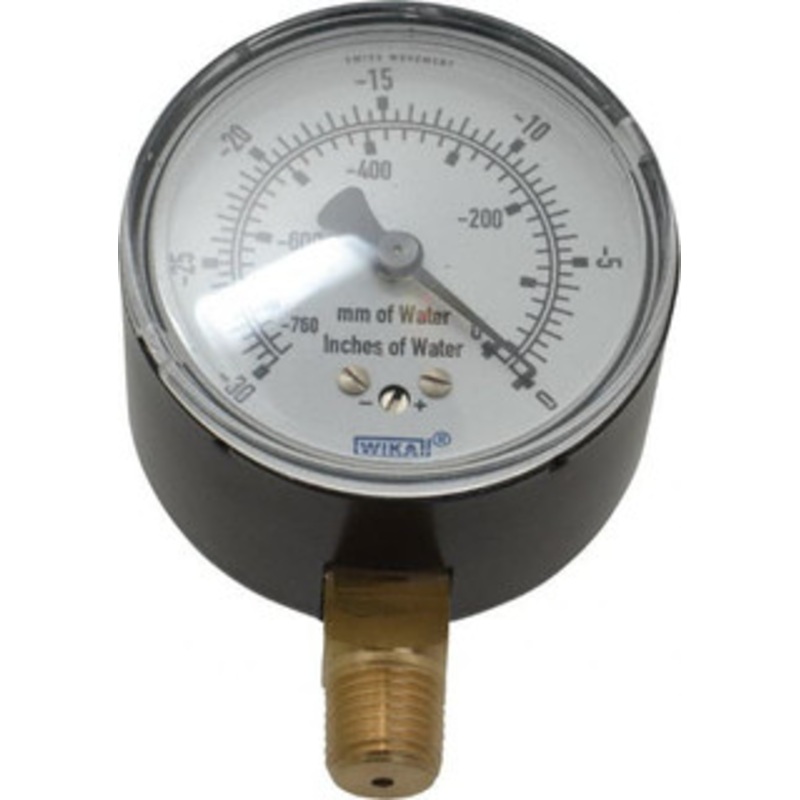 WIKA 2-1/2 Dial, 1/4 Thread, 0-30/0-760 Scale Range, Pressure Gauge Lower Connection Mount, Accurate to 1.5% of Scale 9852344 – 56459050