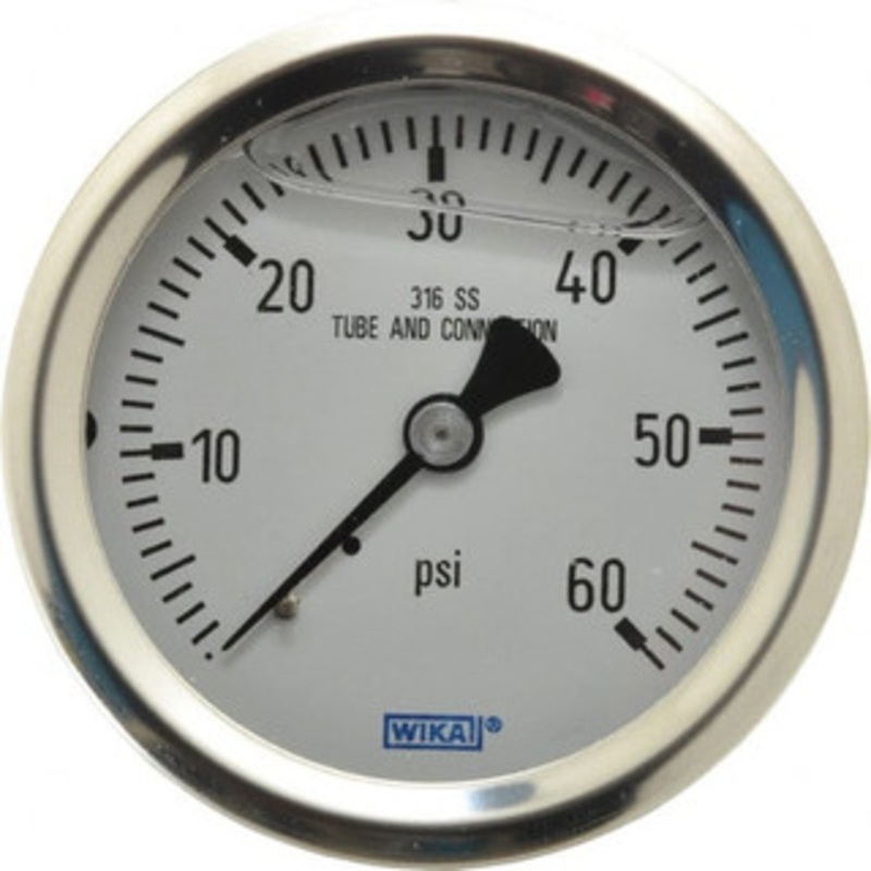 WIKA 2-1/2 Dial, 1/4 Thread, 0-60 Scale Range, Pressure Gauge Center Back Connection Mount, Accurate to 1.5% of Scale 9833255 – 56454762