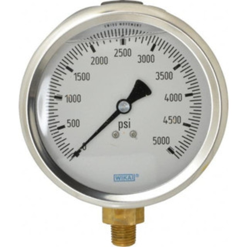 WIKA 4 Dial, 1/4 Thread, 0-5,000 Scale Range, Pressure Gauge Lower Connection Mount, Accurate to 1% of Scale 9699223 – 56454101