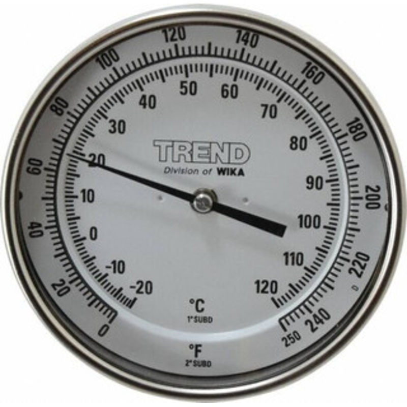 WIKA 6 Stem, 0 to 250 F Bi-Metal Thermometer Adjustable Angle Mount, 1% Accurate, Stainless Steel 52060D006G4 – 56438146