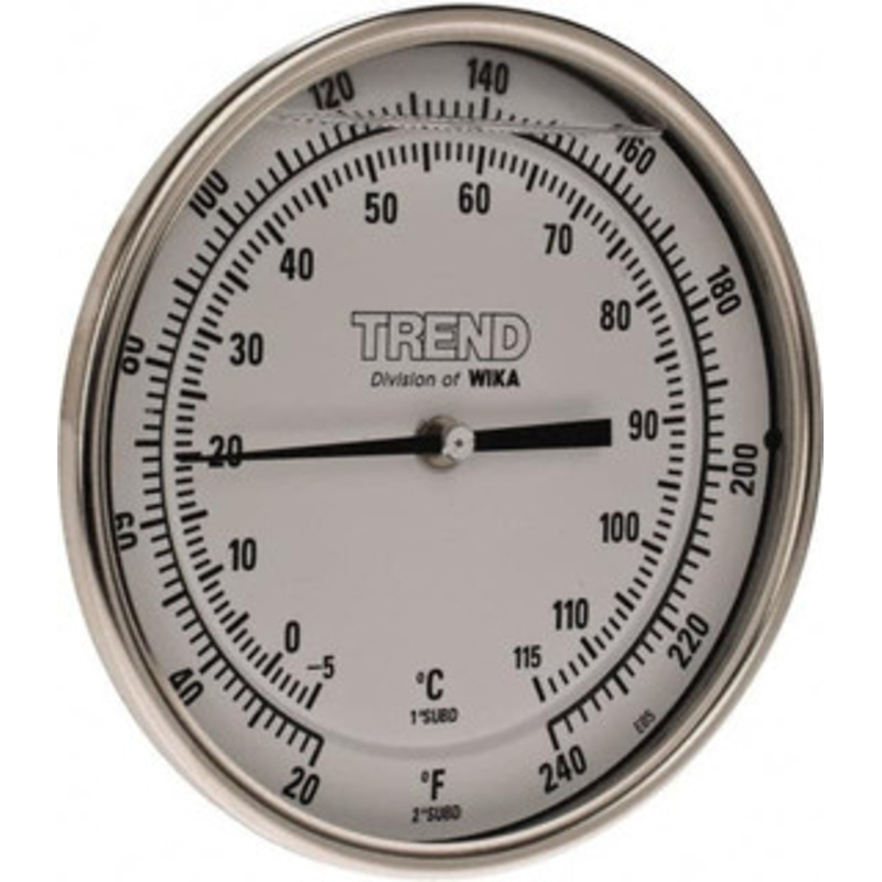 WIKA 6 Stem, 20 to 240 F Bi-Metal Thermometer Back Connected, 1% Accurate, Stainless Steel 50060A007A4SF – 56430309