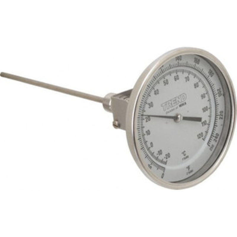 WIKA 9 Stem, 0 to 250 F Bi-Metal Thermometer Adjustable Angle Mount, 1% Accurate, Stainless Steel 52090A006G4 – 56438260