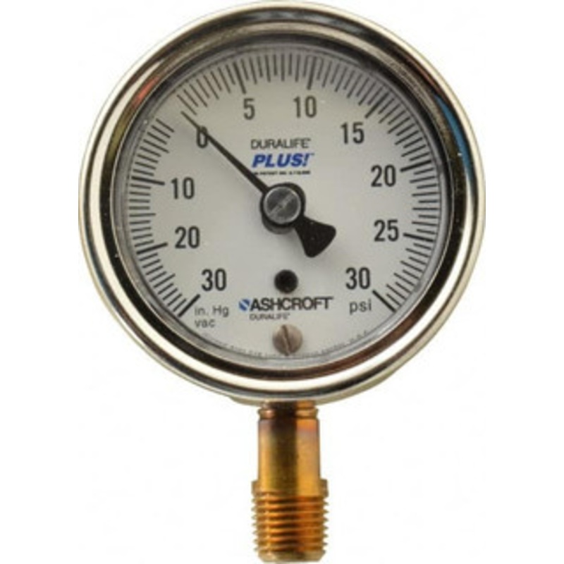 Ashcroft 2-1/2 Dial, 1/4 Thread, 30-0-30 Scale Range, Pressure Gauge Lower Connection Mount, Accurate to 1% of Scale 94578XLL – 75011585