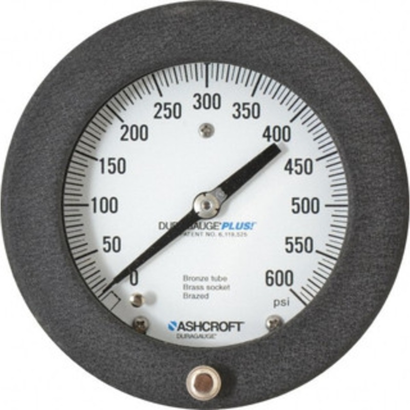 Ashcroft 4-1/2 Dial, 1/4 Thread, 0-600 Scale Range, Pressure Gauge Center Back Connection Mount, Accurate to 0.5% of Scale 93115XLL – 74698010