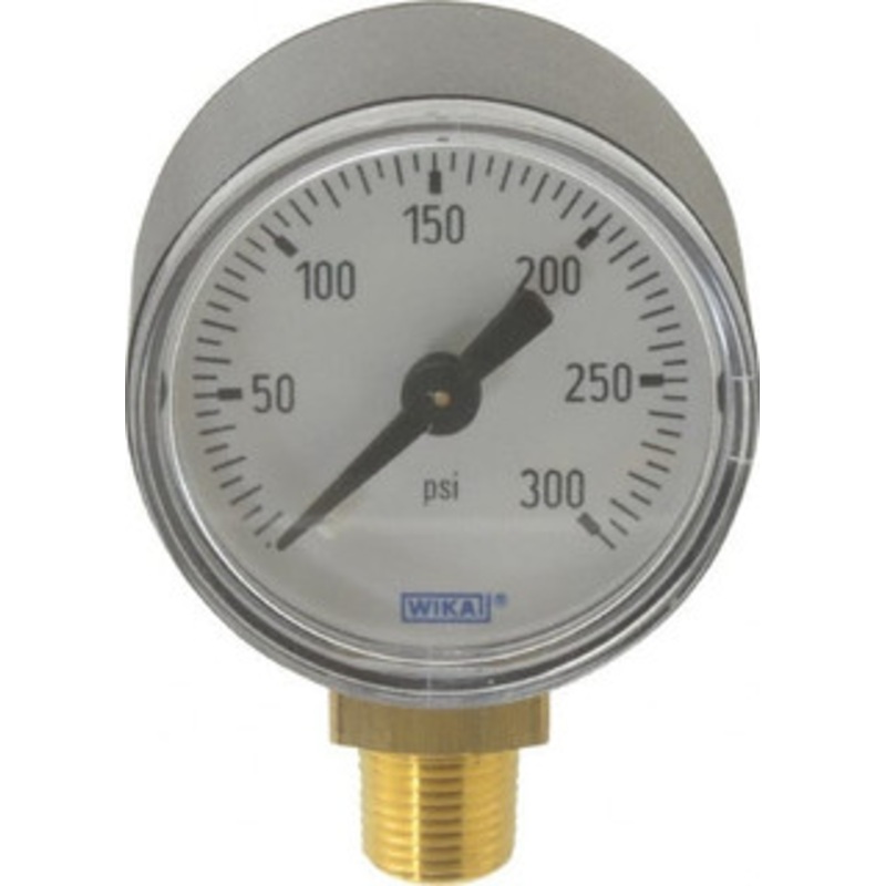 WIKA 1-1/2 Dial, 1/8 Thread, 0-300 Scale Range, Pressure Gauge Lower Connection Mount, Accurate to 3-2-3% of Scale 50545507 – 63146617