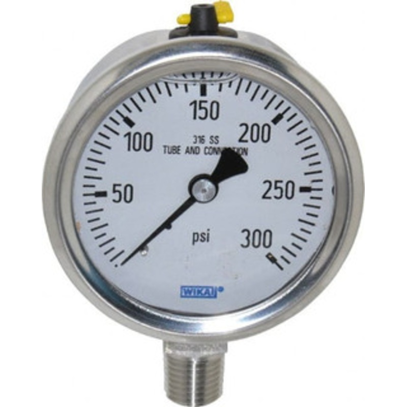 WIKA 2-1/2 Dial, 1/4 Thread, 0-300 Scale Range, Pressure Gauge Lower Connection Mount, Accurate to 1.5% of Scale 9833549 – 56454556