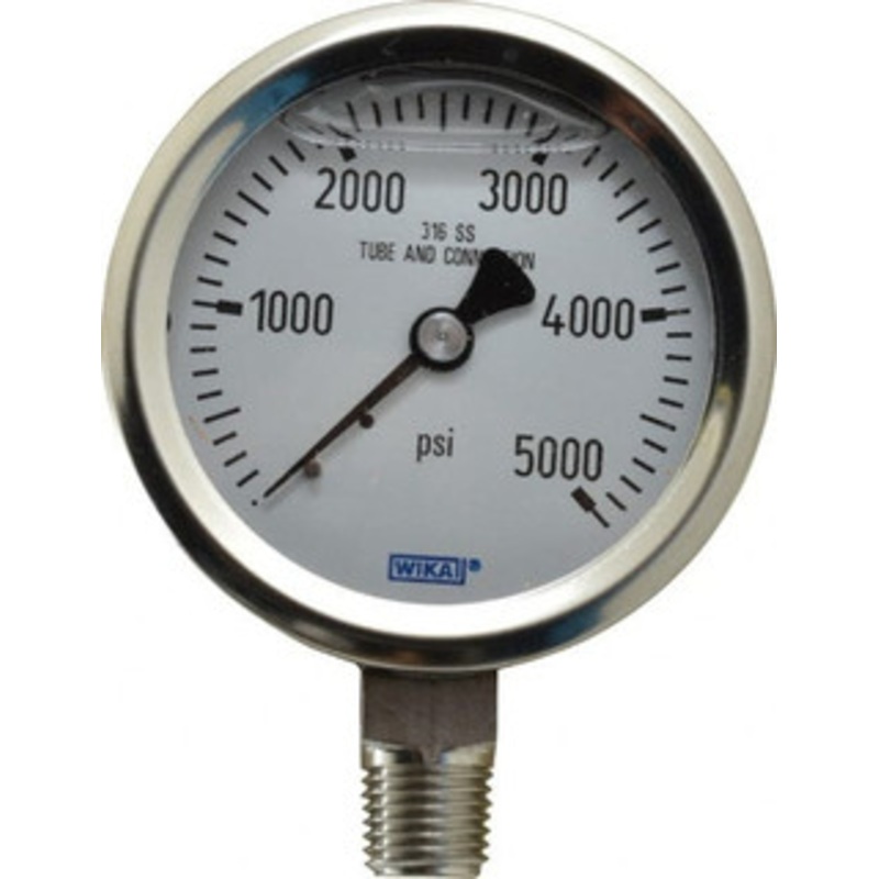 WIKA 2-1/2 Dial, 1/4 Thread, 0-5,000 Scale Range, Pressure Gauge Lower Connection Mount, Accurate to 1.5% of Scale 9833476 – 56454622