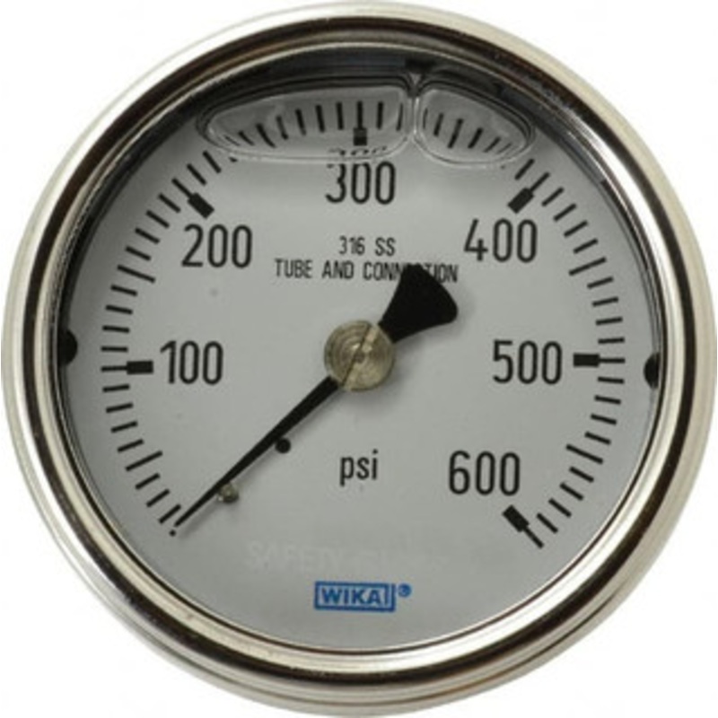 WIKA 2-1/2 Dial, 1/4 Thread, 0-600 Scale Range, Pressure Gauge Center Back Connection Mount, Accurate to 2-1-2% of Scale 9832186 – 63148910
