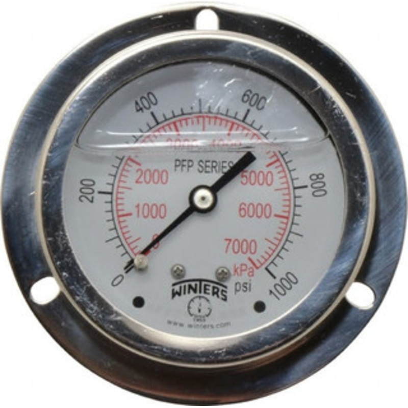 Winters Instruments 2-1/2 Dial, 1/4 Thread, 0-1,000 Scale Range, Pressure Gauge Front Flange Panel Mount, Center Back Connection Mount, Accurate to 1.6% of Scale PFP92925FFSG25. – 55193114