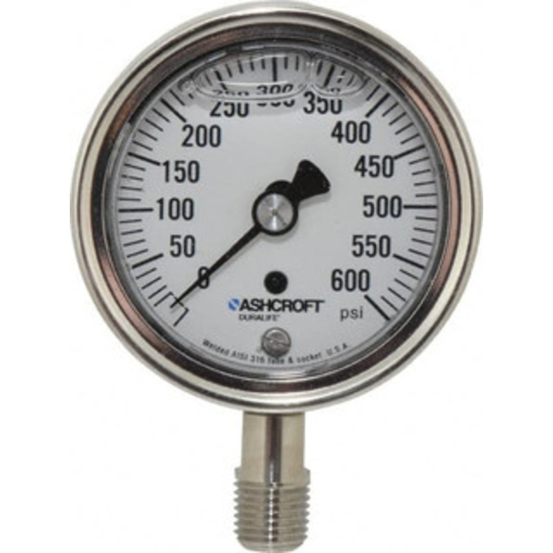 Ashcroft 2-1/2 Dial, 1/4 Thread, 0-600 Scale Range, Pressure Gauge Lower Connection Mount, Accurate to 1% of Scale 94481 – 56480734