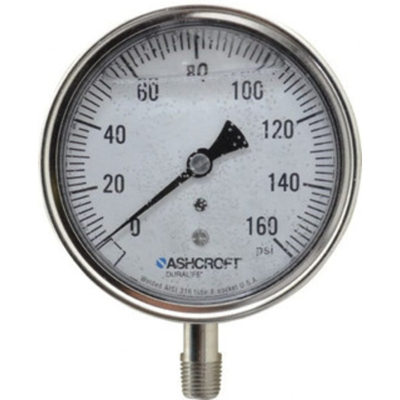 Ashcroft 3-1/2 Dial, 1/4 Thread, 0-160 Scale Range, Pressure Gauge Lower Connection Mount, Accurate to 1% of Scale 94487 – 56481112