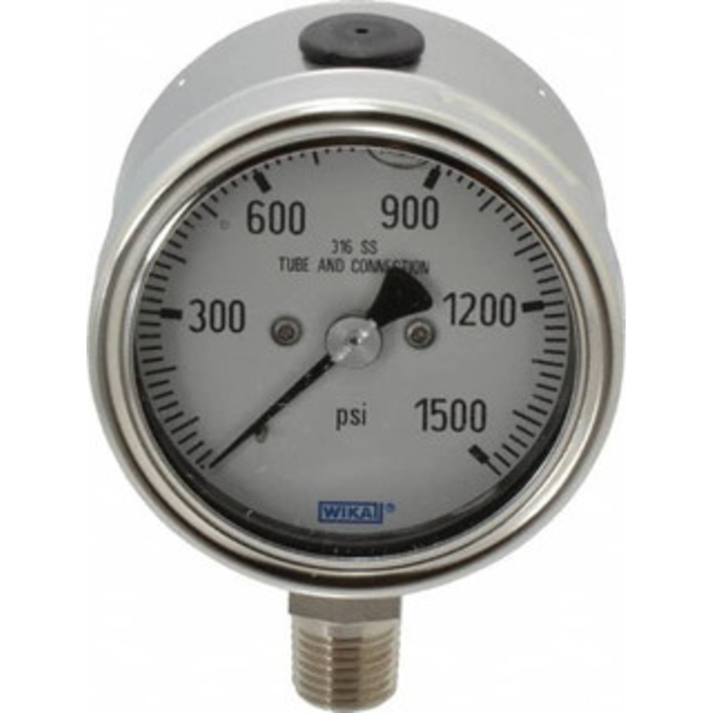 WIKA 2-1/2 Dial, 1/4 Thread, 0-1,500 Scale Range, Pressure Gauge Lower Connection Mount, Accurate to 2-1-2% of Scale 9251715 – 63151039