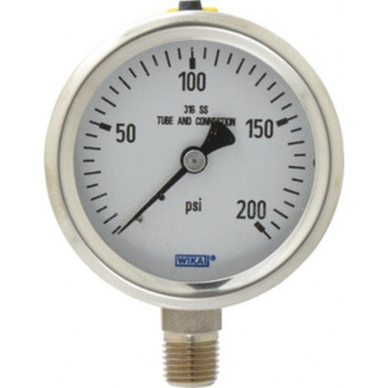 WIKA 2-1/2 Dial, 1/4 Thread, 0-200 Scale Range, Pressure Gauge Lower Connection Mount, Accurate to 1.5% of Scale 9768688 – 56452295
