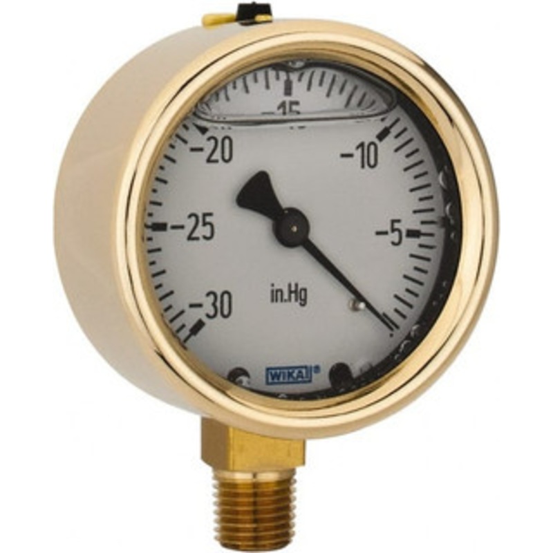 WIKA 2-1/2 Dial, 1/4 Thread, 30-0 Scale Range, Pressure Gauge Lower Connection Mount, Accurate to 1.5% of Scale 9318003 – 56455652