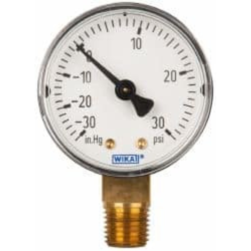 WIKA 2 Dial, 1/4 Thread, 30-0-30 Scale Range, Pressure Gauge Lower Connection Mount, Accurate to 3-2-3% of Scale 50786571 – 63146641
