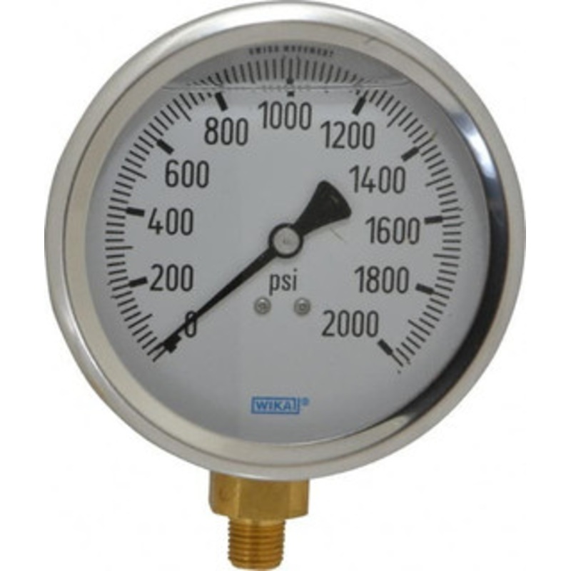 WIKA 4 Dial, 1/4 Thread, 0-2,000 Scale Range, Pressure Gauge Lower Connection Mount, Accurate to 1% of Scale 9699206 – 56454085