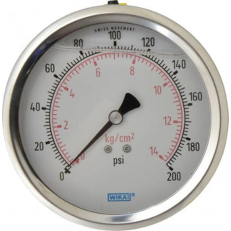 WIKA 4 Dial, 1/4 Thread, 0-200 Scale Range, Pressure Gauge Lower Back Connection Mount, Accurate to 1% of Scale 9694280 – 56454259