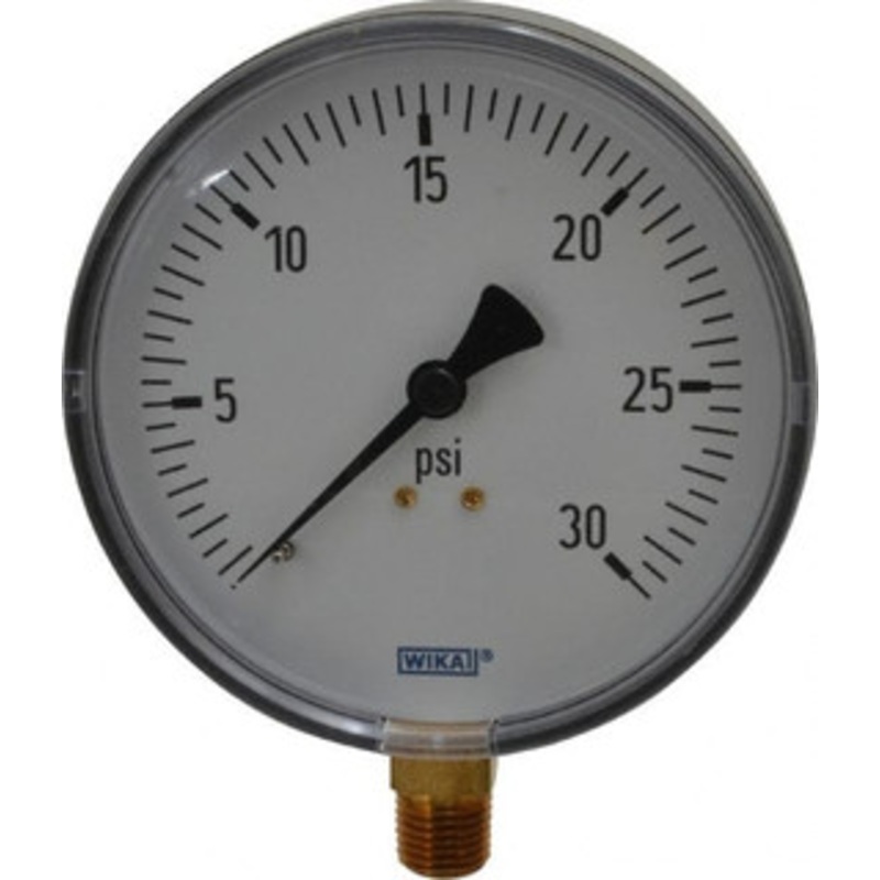 WIKA 4 Dial, 1/4 Thread, 0-30 Scale Range, Pressure Gauge Lower Connection Mount, Accurate to 3-2-3% of Scale 4255985 – 87852190