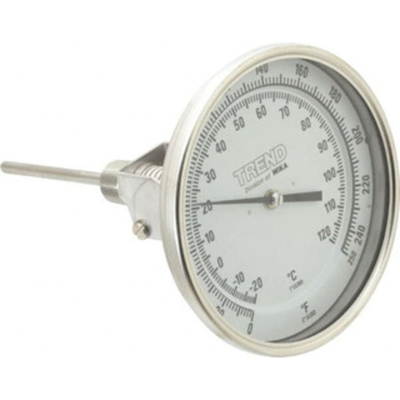 WIKA 4 Stem, 0 to 250 F Bi-Metal Thermometer Adjustable Angle Mount, 1% Accurate, Stainless Steel 52040A006G4 – 56438021