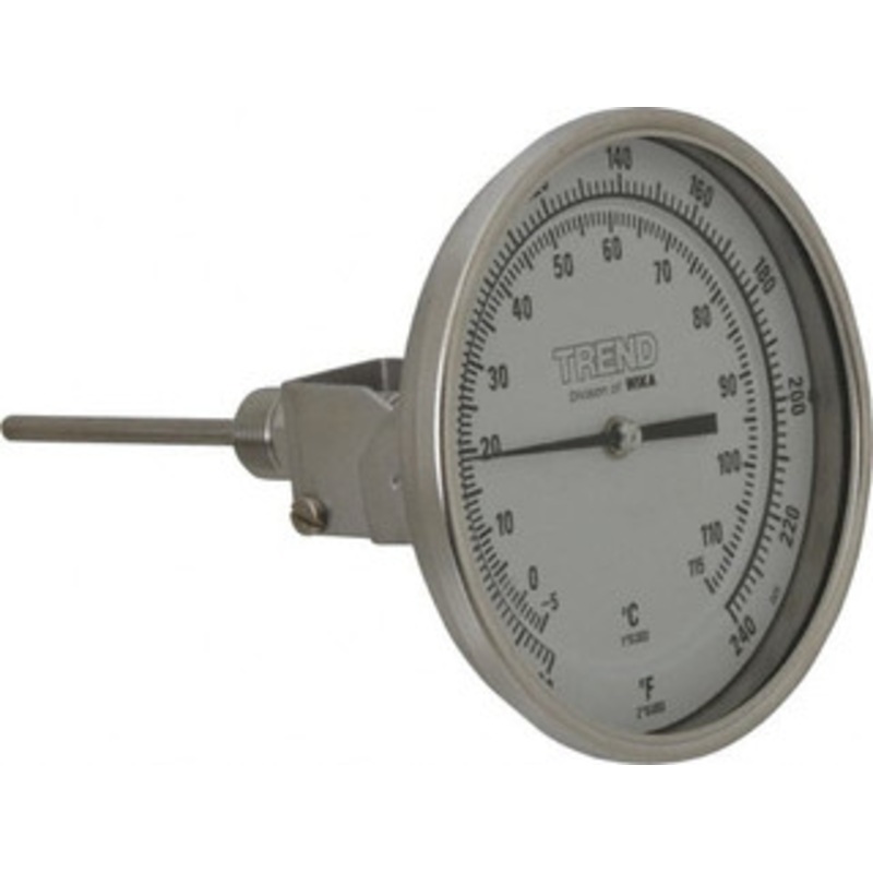WIKA 4 Stem, 20 to 240 F Bi-Metal Thermometer Adjustable Angle Mount, 1% Accurate, Stainless Steel 52040A007G4 – 56438039