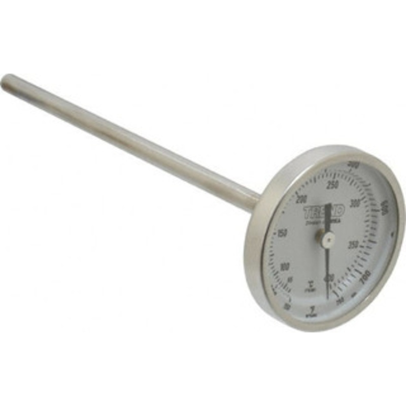 WIKA 6 Stem, 150 to 750 F Bi-Metal Thermometer Back Connected, 1% Accurate, Stainless Steel 20060A011G2 – 56440548