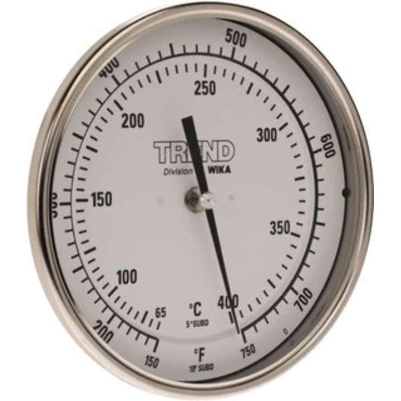 WIKA 9 Stem, 150 to 750 F Bi-Metal Thermometer Back Connected, 1% Accurate, Stainless Steel 50090A011G4 – 56429244