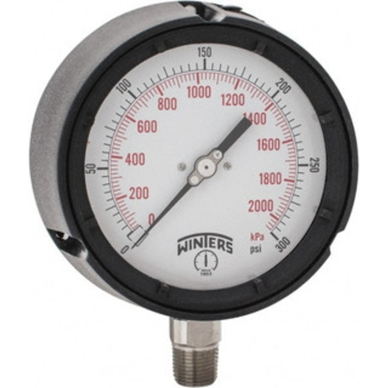 Winters Instruments 4-1/2 Dial, 1/2 Thread, 0-300 Scale Range, Pressure Gauge Lower Connection Mount, Accurate to 0.5% of Scale PPC5067 – 89906077
