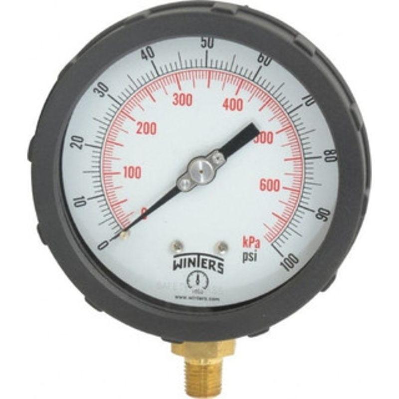 Winters Instruments 4 Dial, 1/4 Thread, 0-100 Scale Range, Pressure Gauge Lower Connection Mount, Accurate to 1% of Scale PCC604C3Y4SGC – 55193379