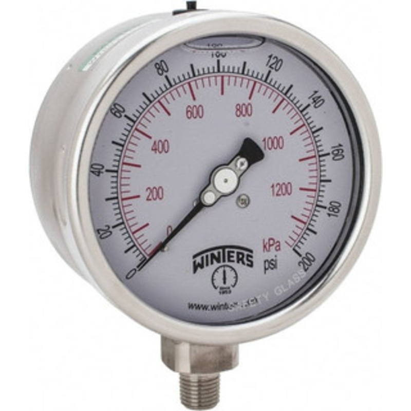 Winters Instruments 4 Dial, 1/4 Thread, 0-200 Scale Range, Pressure Gauge Lower Connection Mount, Accurate to 1% of Scale PSC268G – 55193262