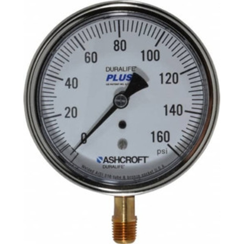 Ashcroft 3-1/2 Dial, 1/4 Thread, 0-160 Scale Range, Pressure Gauge Lower Connection Mount, Accurate to 1% of Scale 94601XLL – 75011791