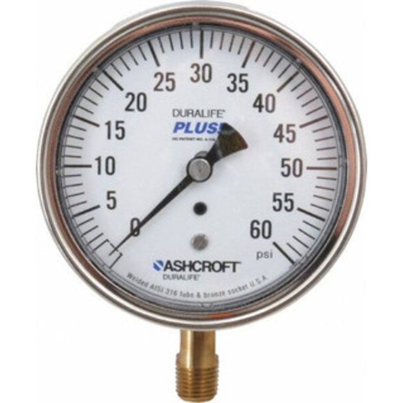 Ashcroft 3-1/2 Dial, 1/4 Thread, 0-60 Scale Range, Pressure Gauge Lower Connection Mount, Accurate to 1% of Scale 94597XLL – 75011759