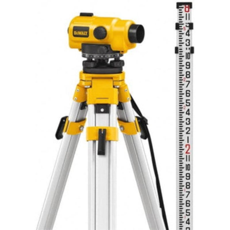 DeWALT 26x Magnification, 0.5 to 300 Ft. Measuring Range, Automatic Optical Level Kit Accuracy 1/32 Inch at 100 Ft., Kit Includes Aluminum Tripod with Quick Adjust Legs DW096PK – 09250671