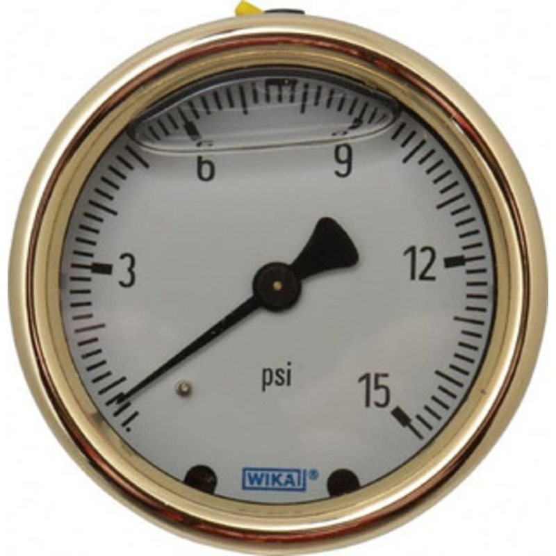 WIKA 2-1/2 Dial, 1/4 Thread, 0-15 Scale Range, Pressure Gauge Back Connection Mount, Accurate to 1.5% of Scale 9318143 – 56456080