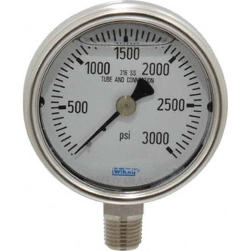 WIKA 2-1/2 Dial, 1/4 Thread, 0-3,000 Scale Range, Pressure Gauge Lower Connection Mount, Accurate to 2-1-2% of Scale 9831988 – 79745758