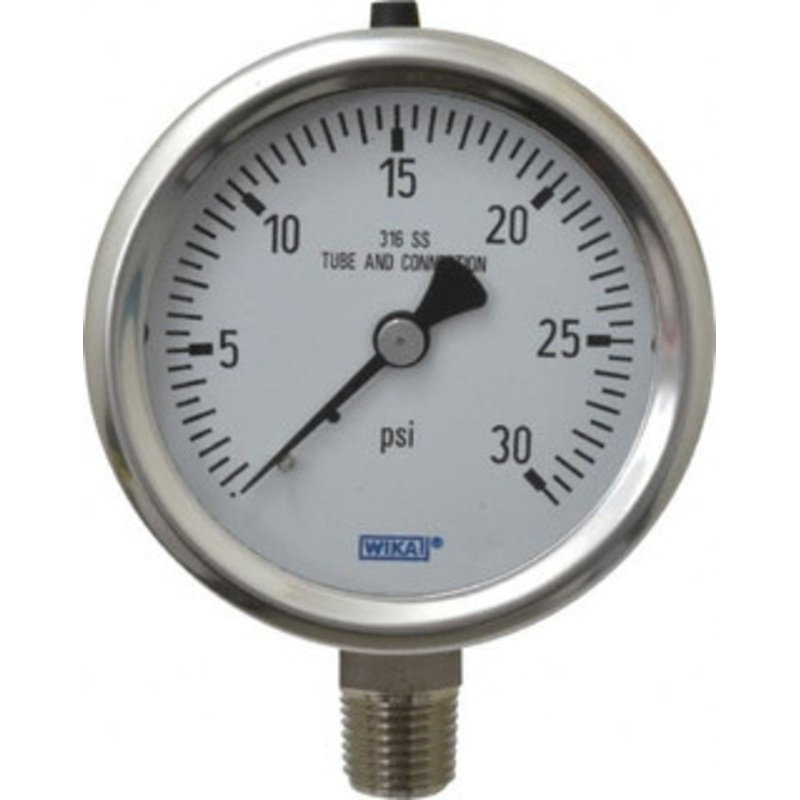 WIKA 2-1/2 Dial, 1/4 Thread, 0-30 Scale Range, Pressure Gauge Lower Connection Mount, Accurate to 1.5% of Scale 9768726 – 56452253