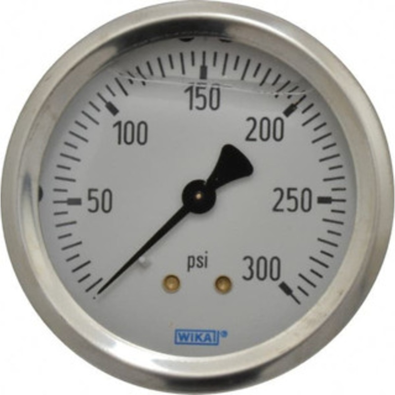 WIKA 2-1/2 Dial, 1/4 Thread, 0-300 Scale Range, Pressure Gauge Center Back Connection Mount, Accurate to 1.5% of Scale 9767240 – 56453814