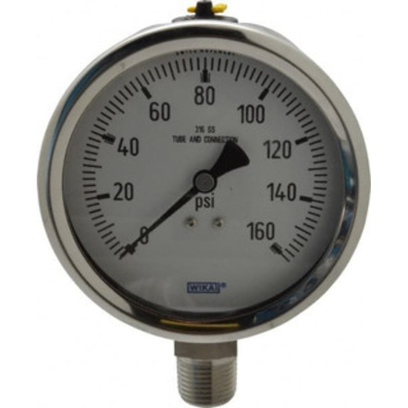 WIKA 4 Dial, 1/2 Thread, 0-160 Scale Range, Pressure Gauge Lower Connection Mount, Accurate to 1% of Scale 9768556 – 56452865