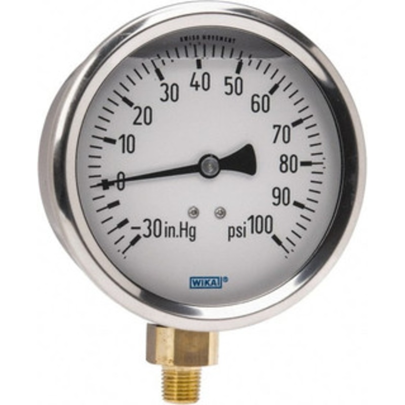 WIKA 4 Dial, 1/4 Thread, 30-0-100 Scale Range, Pressure Gauge Lower Connection Mount, Accurate to 1% of Scale 9699061 – 56453947