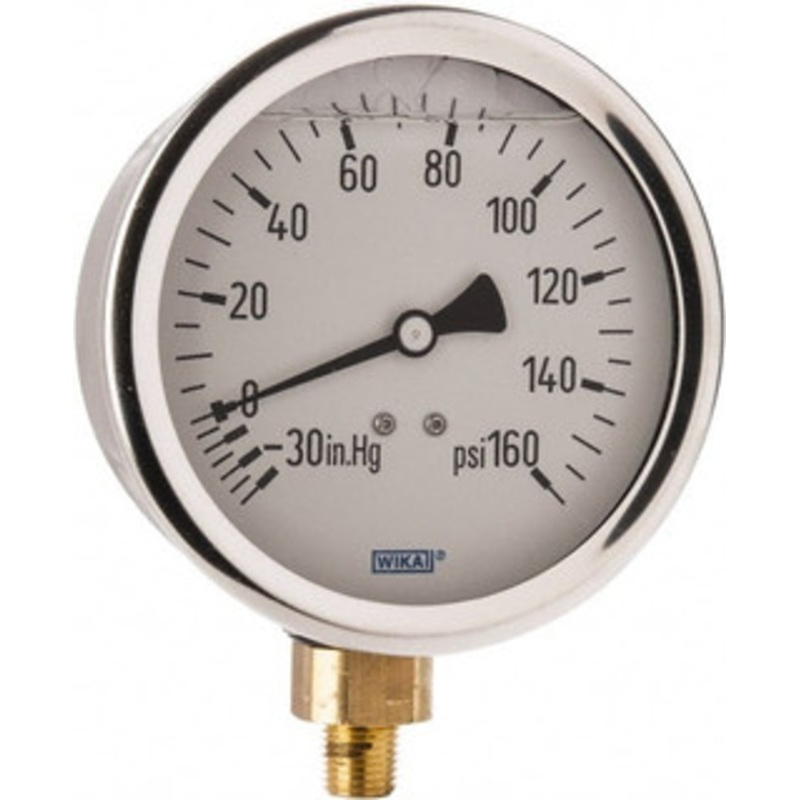 WIKA 4 Dial, 1/4 Thread, 30-0-160 Scale Range, Pressure Gauge Lower Connection Mount, Accurate to 1% of Scale 9699079 – 56453954